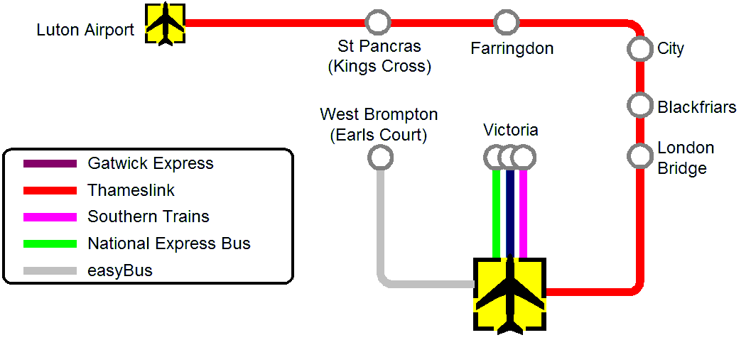 Mapa de transporte de Londres Gatwick Aeropuerto