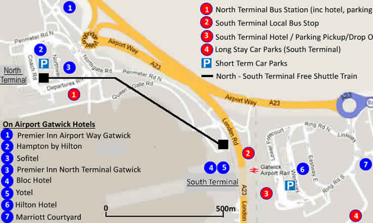Gatwick Hotel Map Of Hotels Around The Passenger Terminals